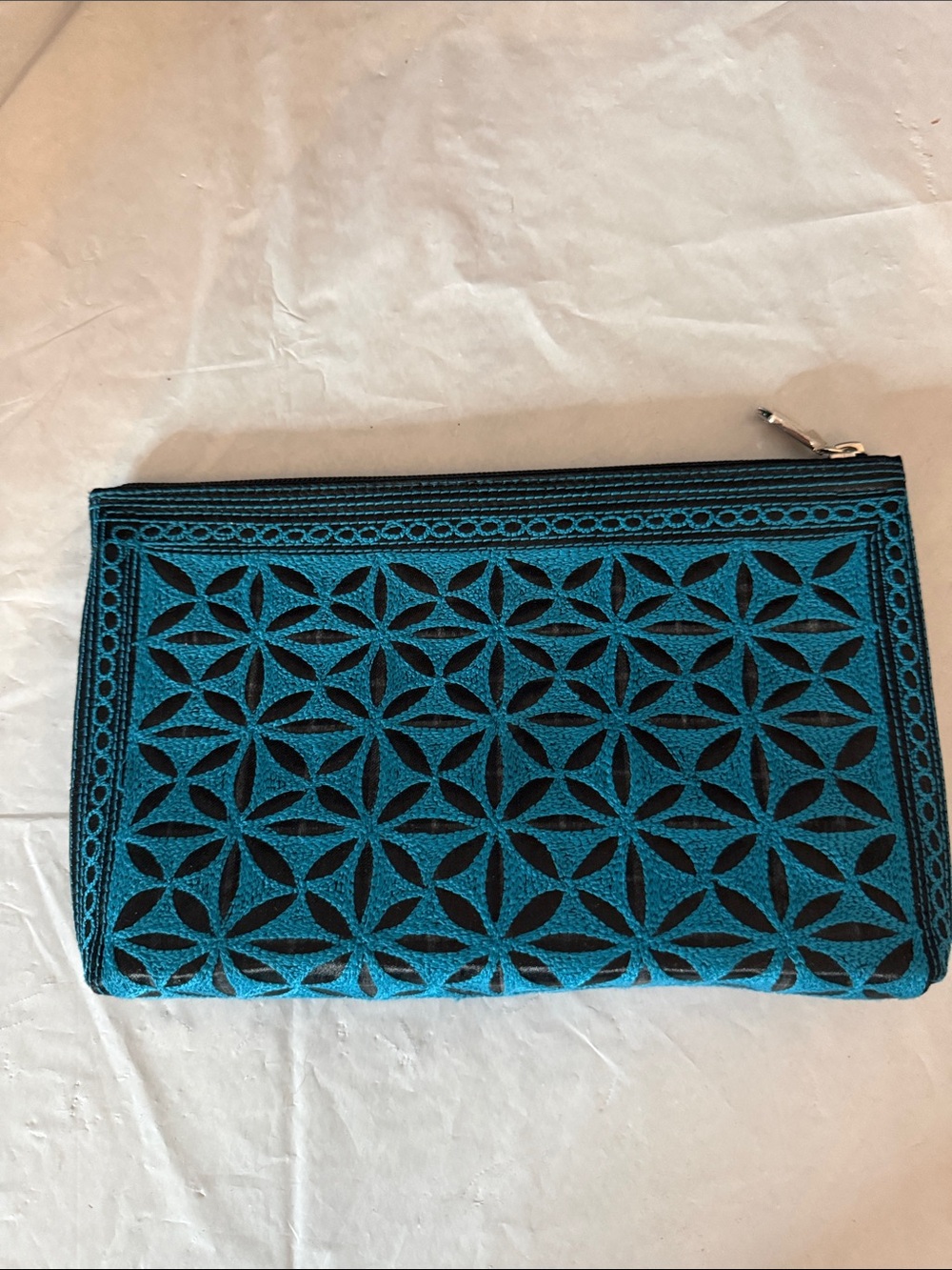 BANDA BAGS Turquoise Laser-Cut Zip Clutch - Women's Wristlet Pouch